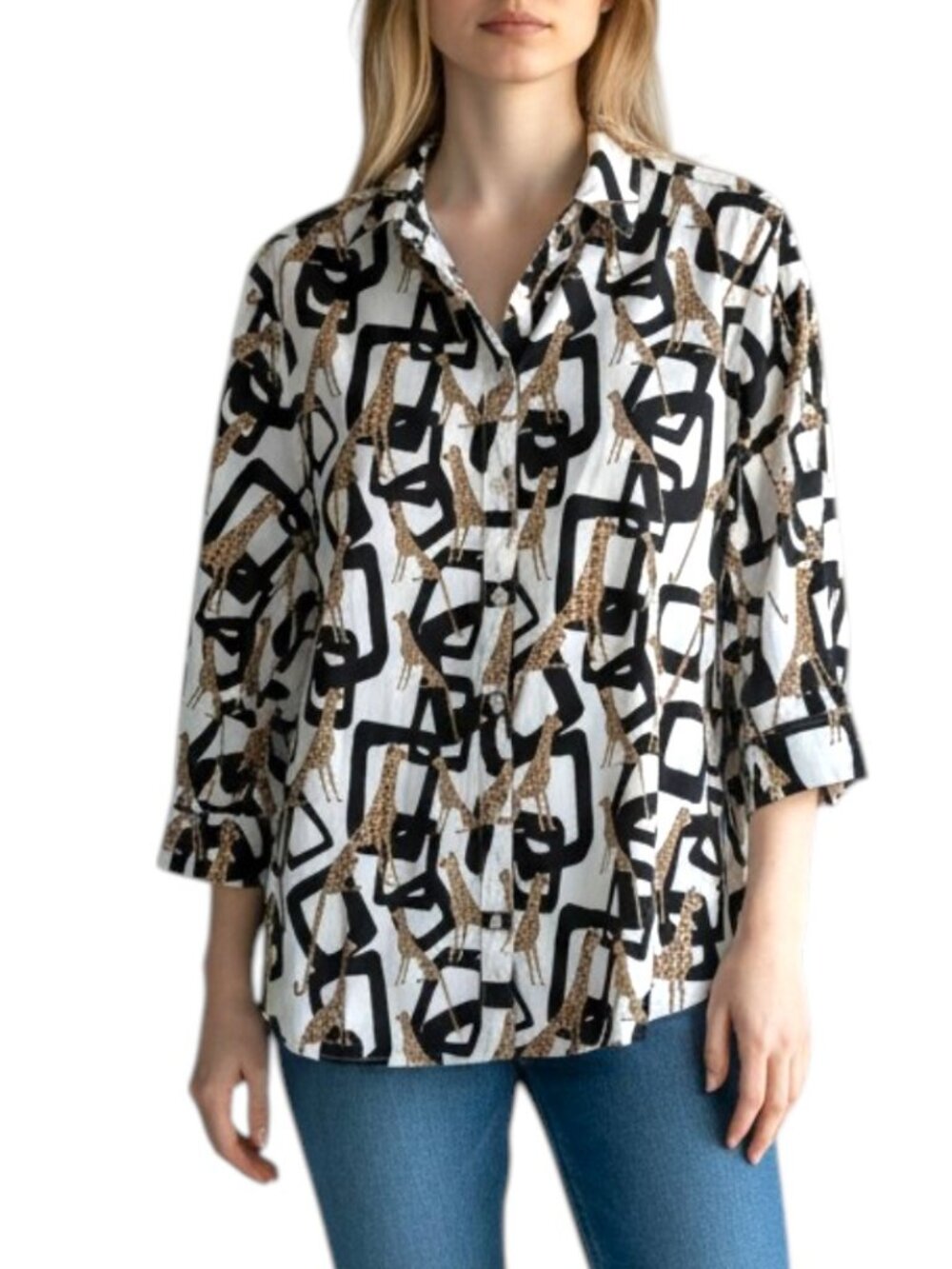 Chico's Animal Print Cheetah Button Front Blouse